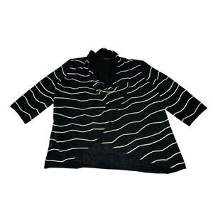 MING WANG Green Black Knit Sweater 3/4 Sleeve Size‎ Large Career